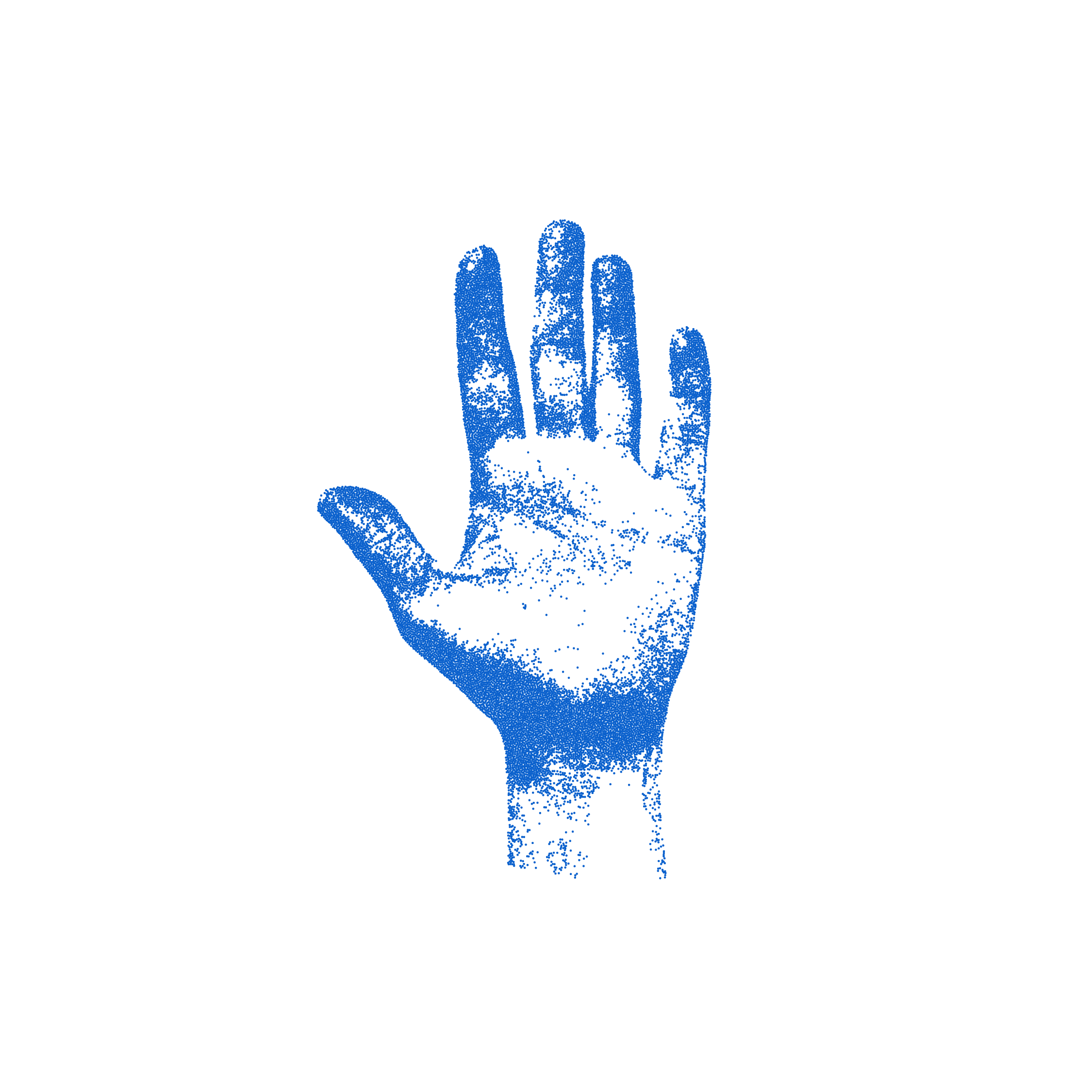 Blue handprint on a white background