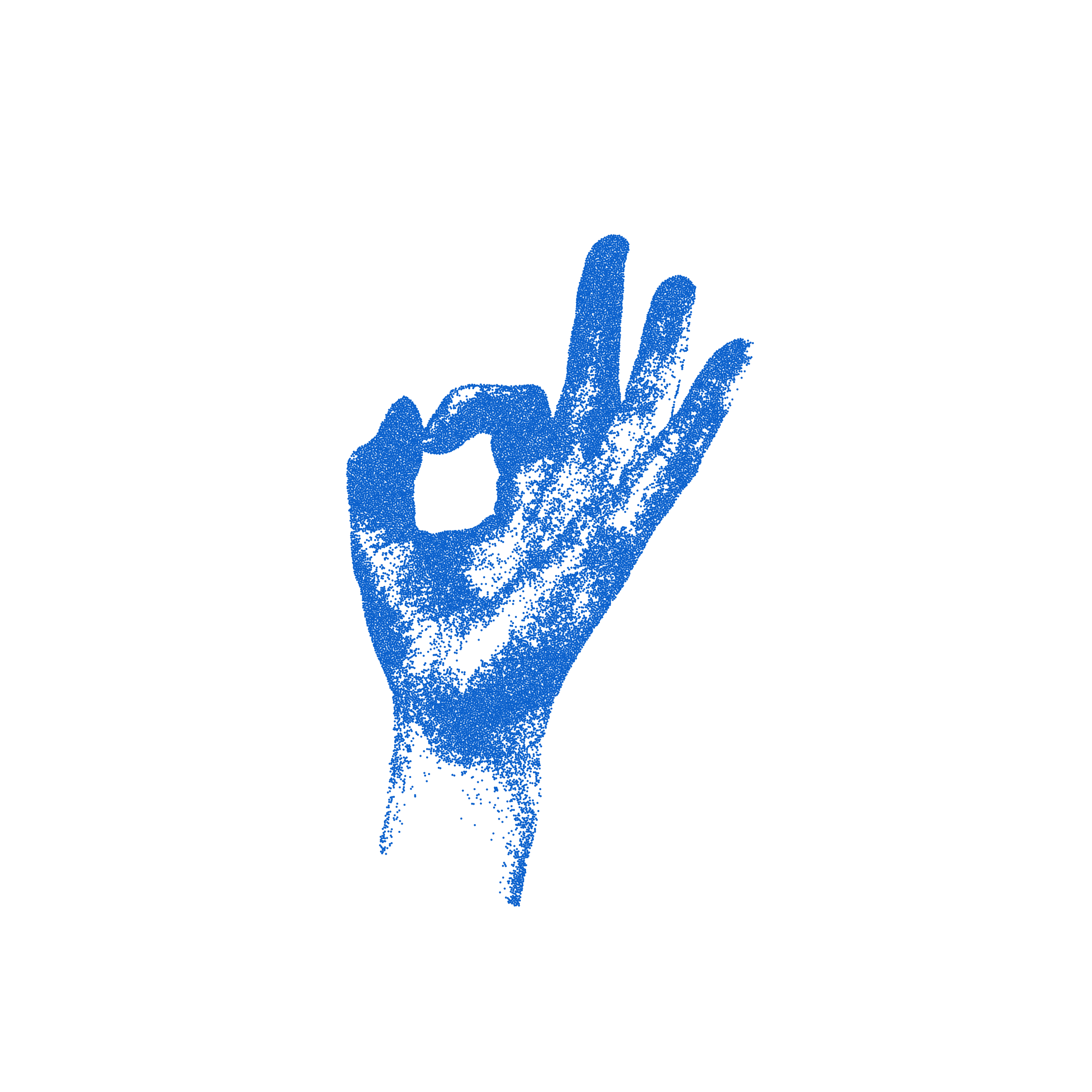 Blue hand making a gesture on a white background