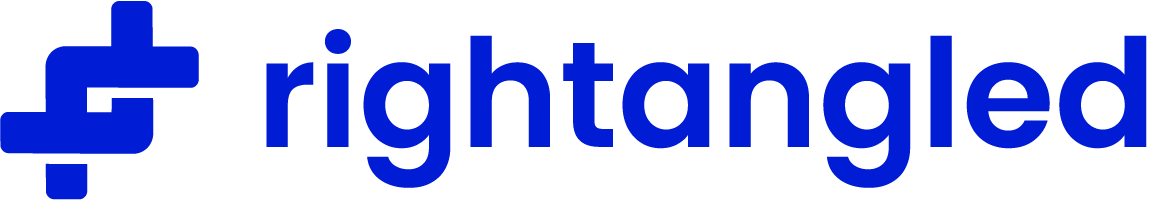 Logo of 'rightangled' with a blue design element on a white background